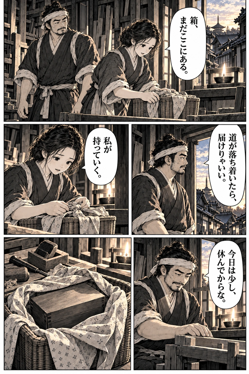 Sayo notices the box she still needs to deliver. Jin tells her to rest until the streets are safe.